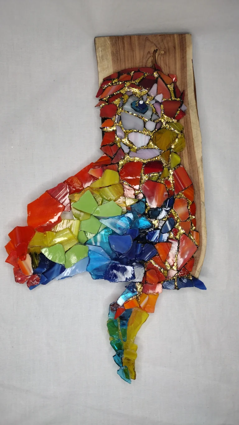 Shattered Parrot mosaic glass design