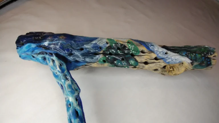 Deep Blue Shimmers - painted Cholla cactus wood