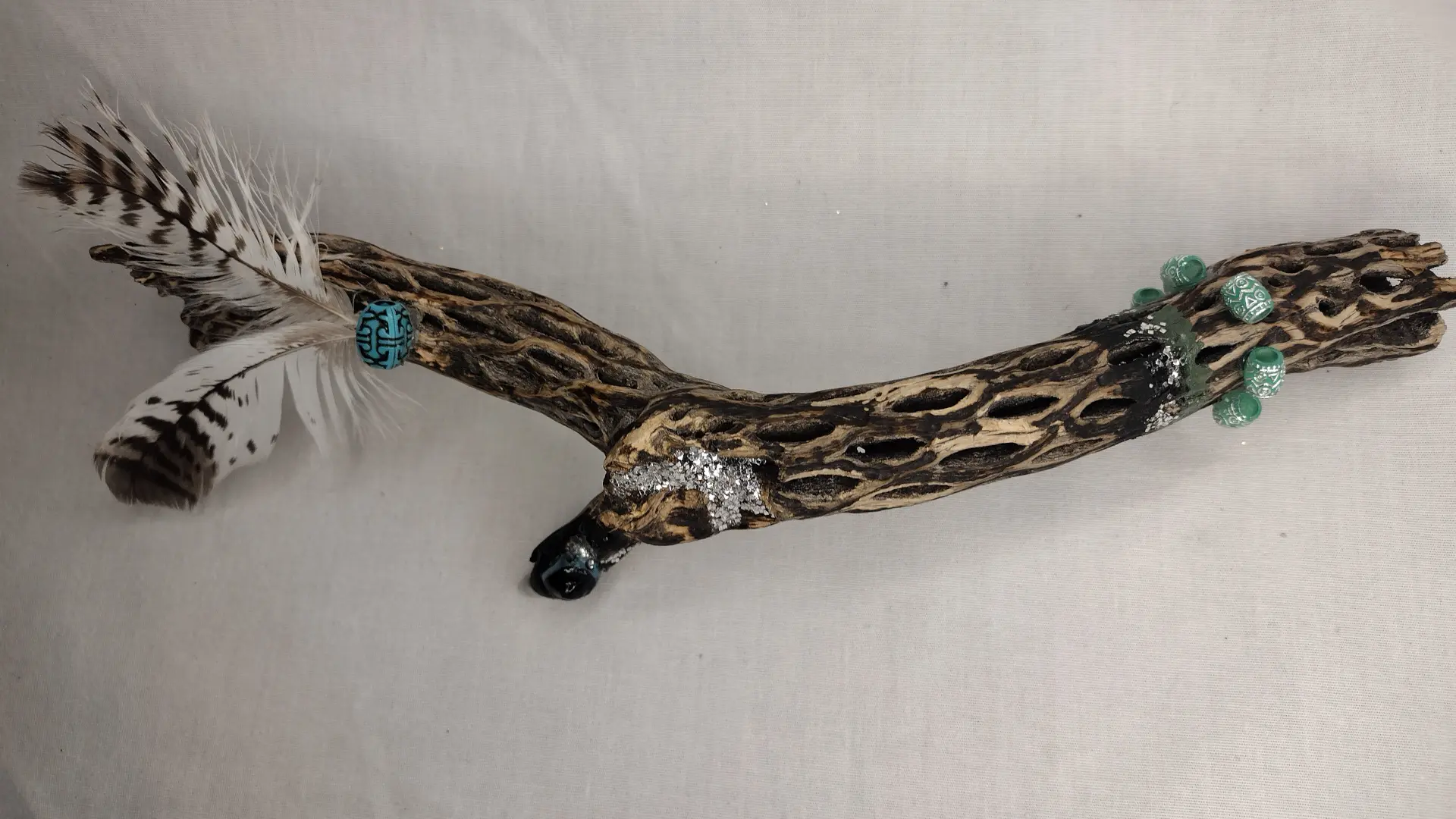 Glittery designed cholla cactus wood