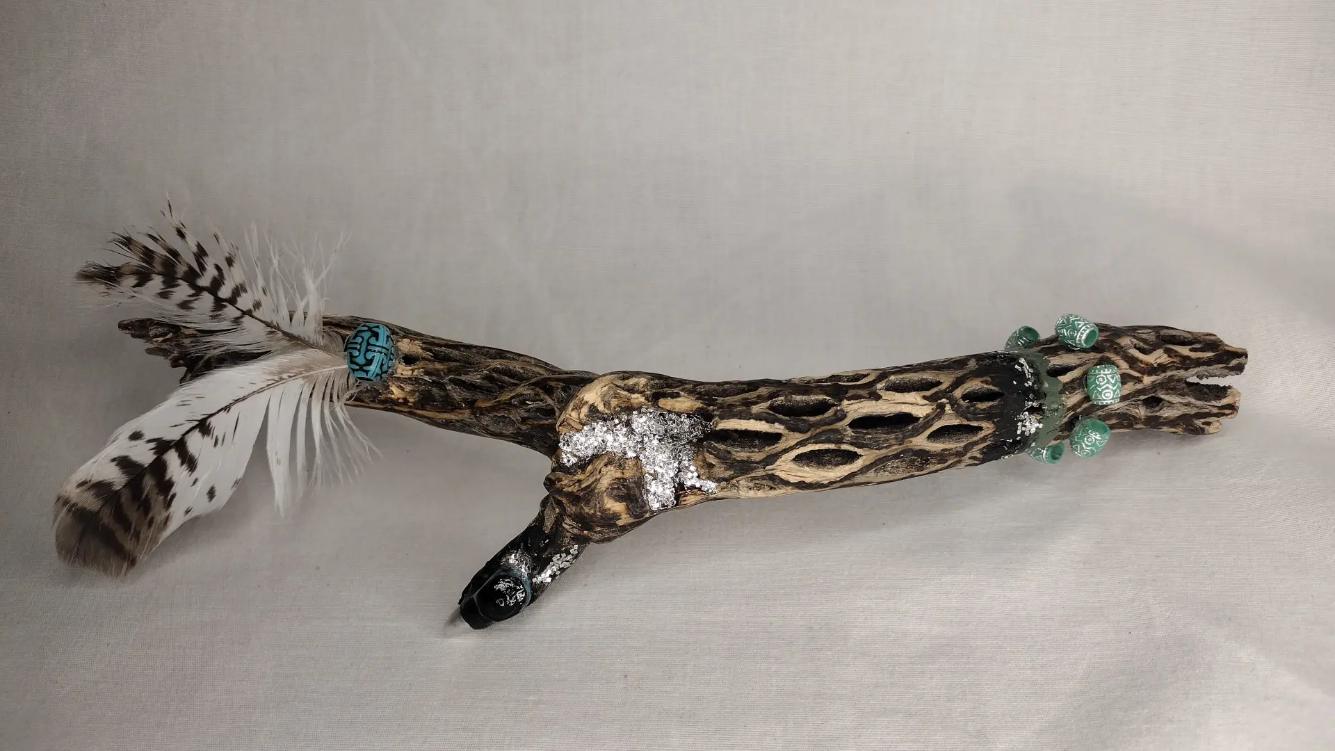 Glittery designed cholla cactus wood